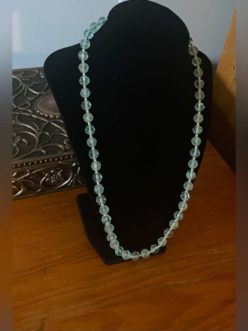 Vintage Unsigned Necklace Aqua Blue Acrylic Beads Cottagecore Retro Vibes